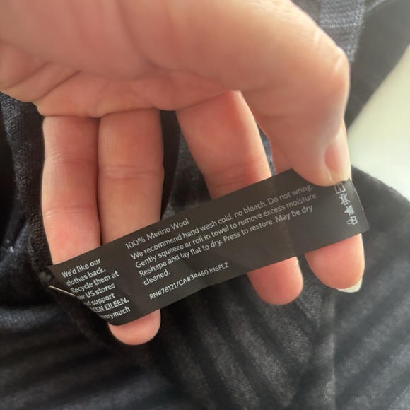 Eileen Fisher Wool Sweater Jumper Womens S/M Gray Stripe Short Sleeve Boxy - Picture 10 of 10